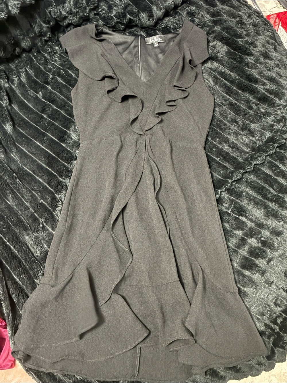 Lulus Black Ruffle Midi Dress Size S V Neck Flutter Sleeve